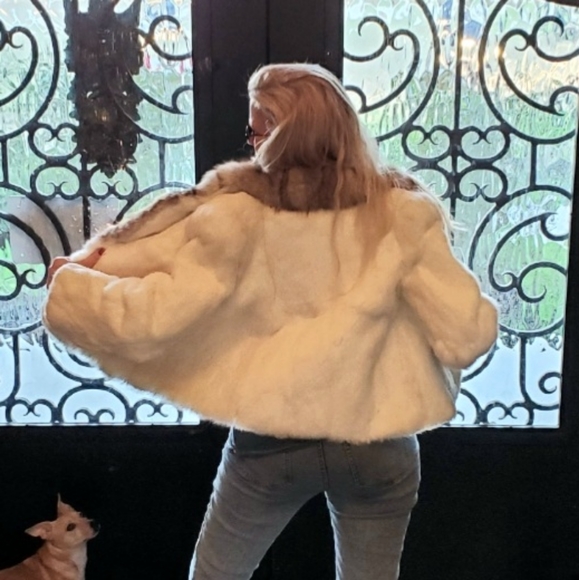 Soft, Ivory Rabbit Fur Coat w/Fox Collar - Picture 14 of 16